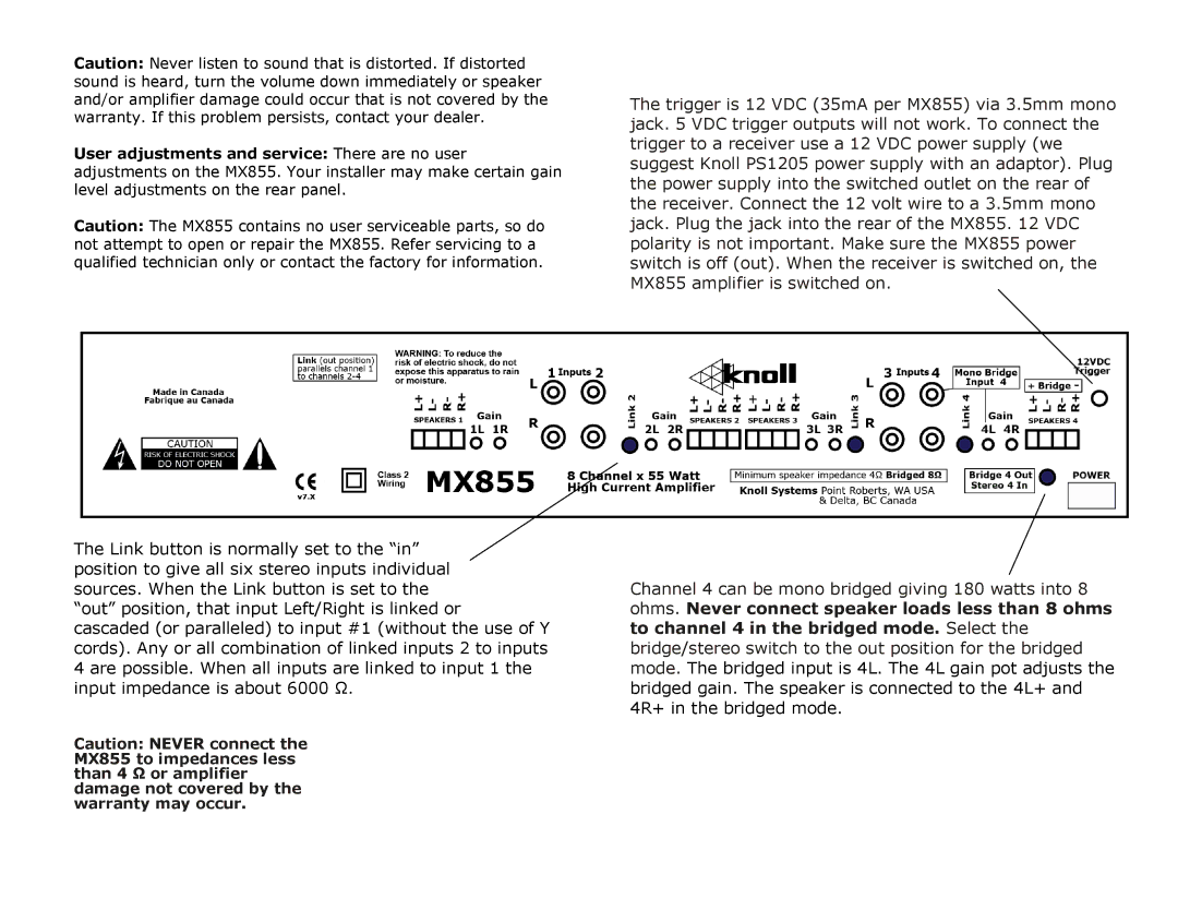 Knoll MX855 specifications 