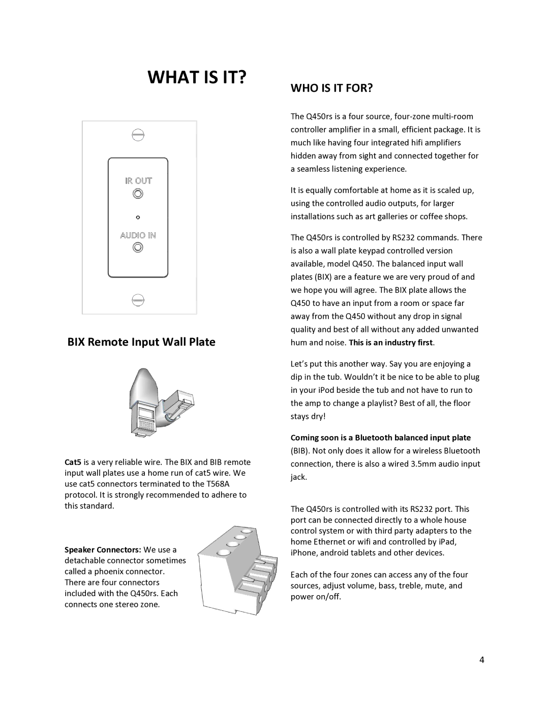 Knoll Q450RS manual BIX Remote Input Wall Plate, WHO is IT FOR? 