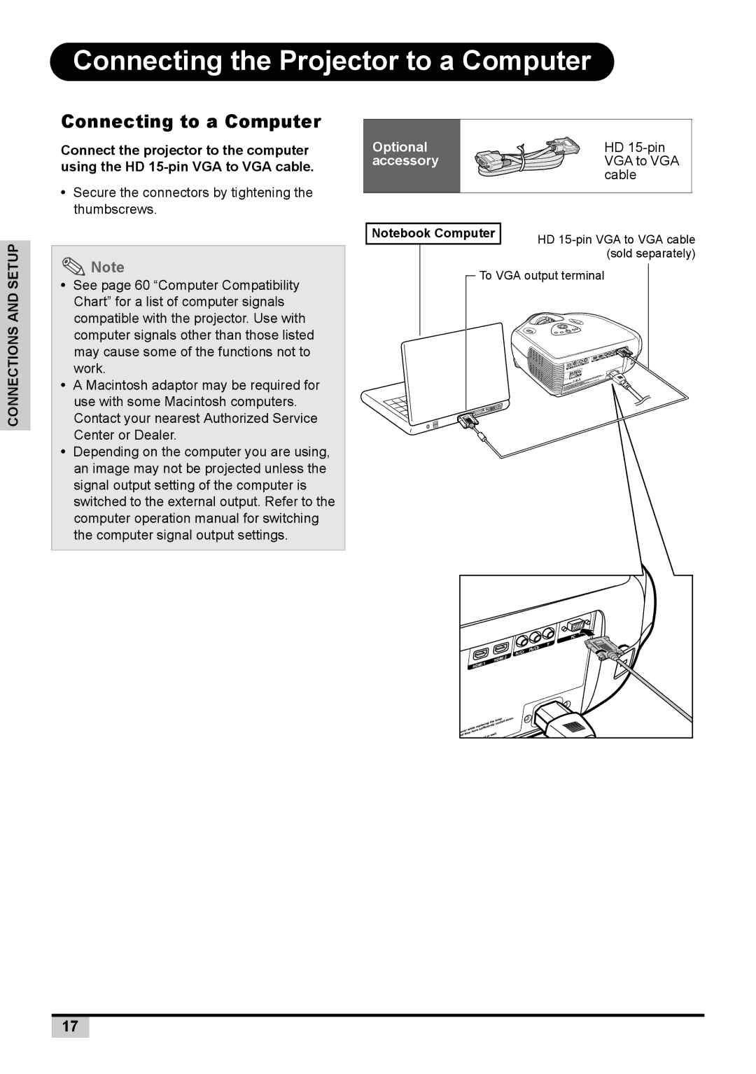 Knoll Systems 1080p DLP user manual Connecting the Projector to a Computer, Connecting to a Computer 