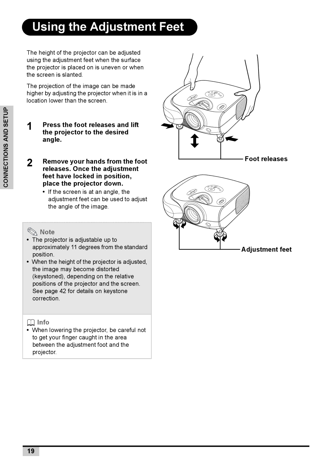 Knoll Systems 1080p DLP user manual Using the Adjustment Feet 