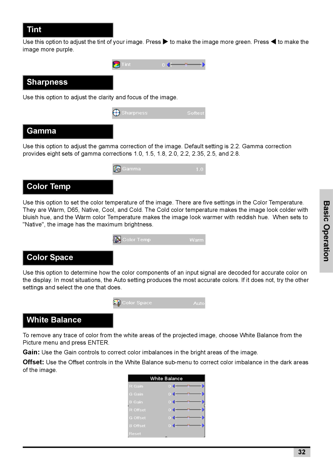 Knoll Systems 1080p DLP user manual Sharpness 