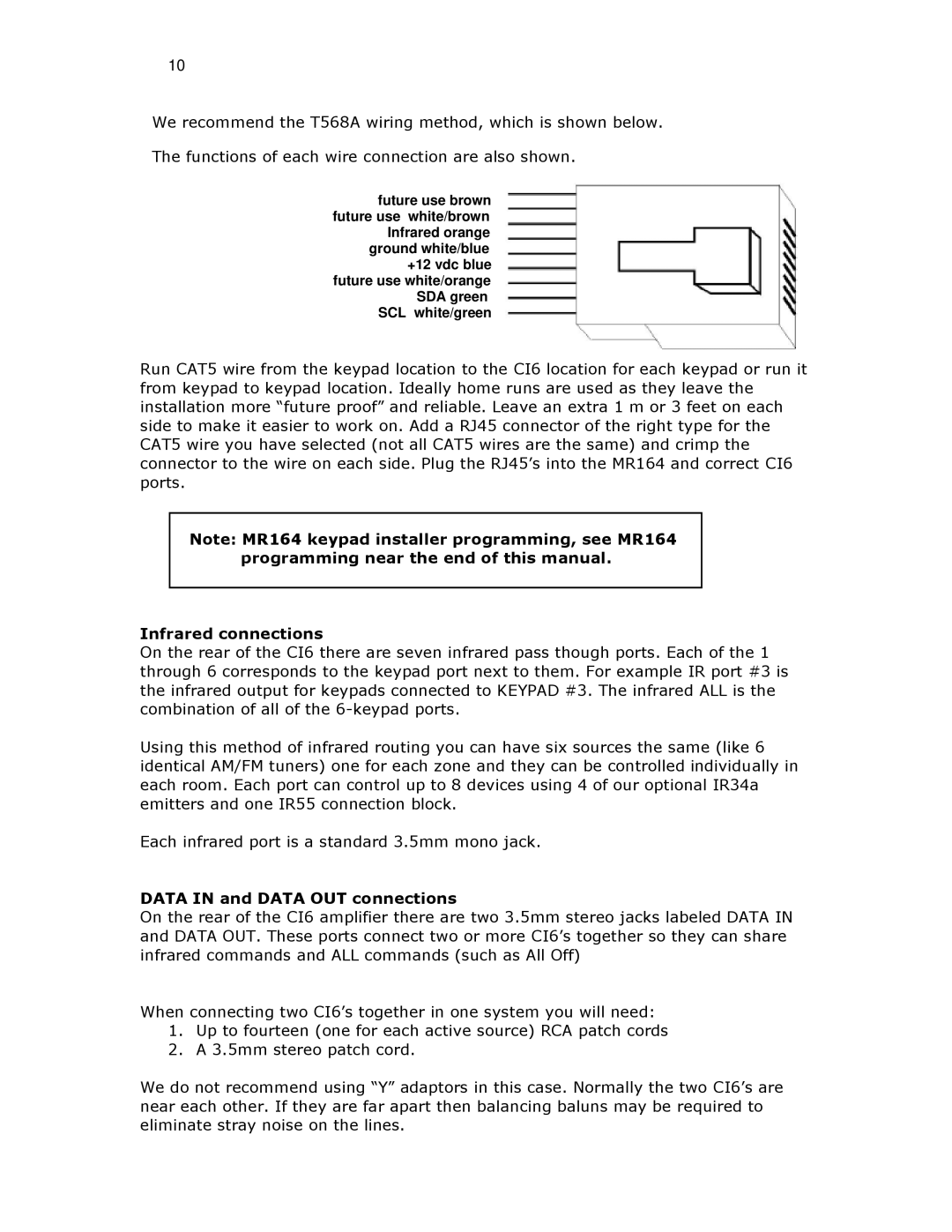 Knoll Systems C16 installation instructions Infrared connections, Data in and Data OUT connections 