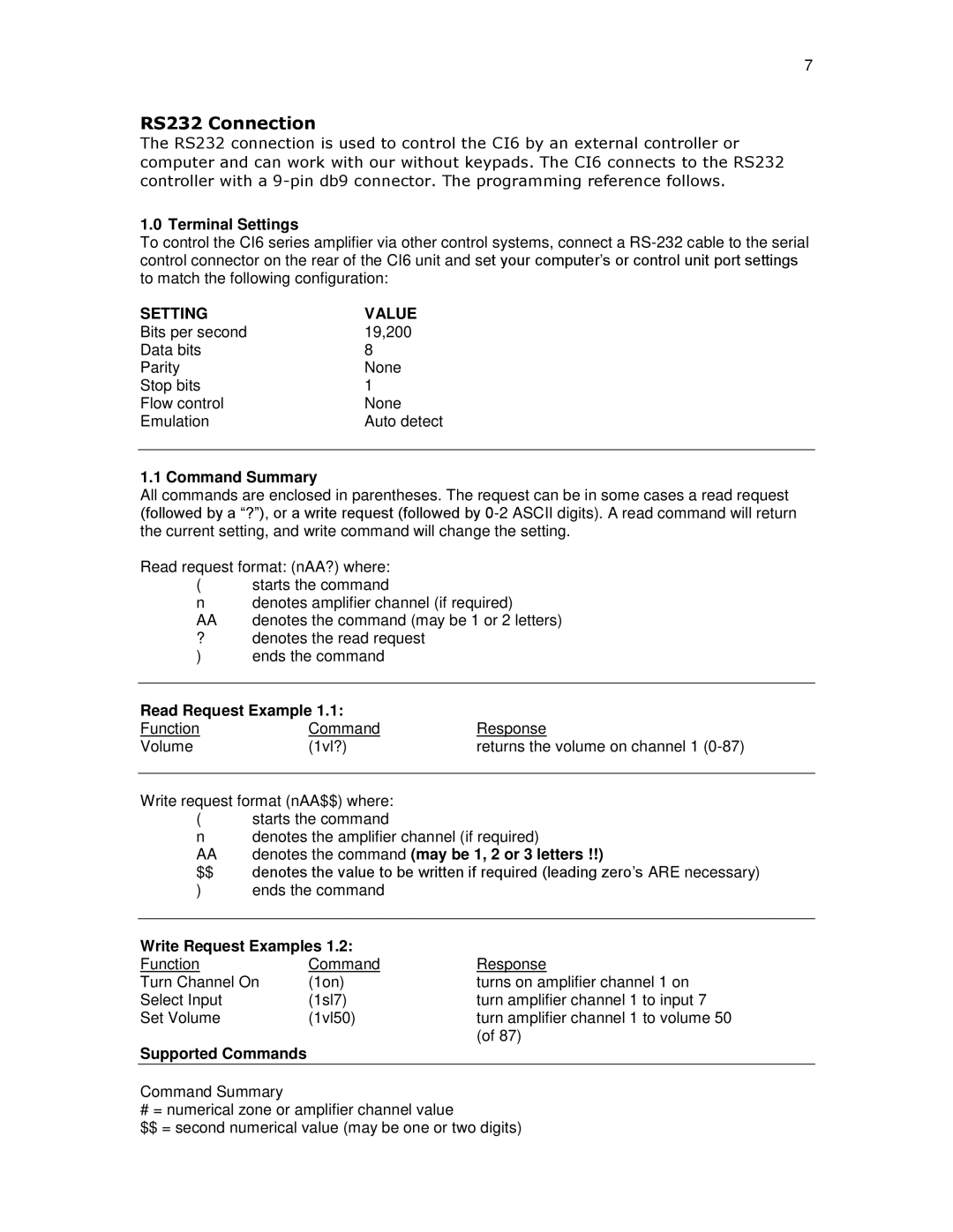 Knoll Systems C16 installation instructions RS232 Connection, Terminal Settings 