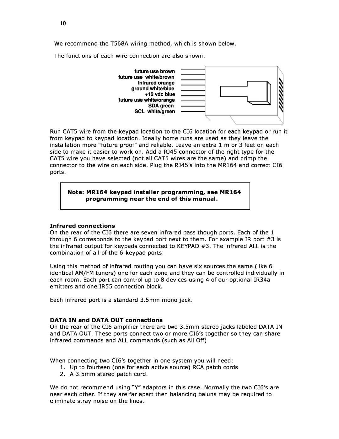 Knoll Systems C16 installation instructions Infrared connections, DATA IN and DATA OUT connections 