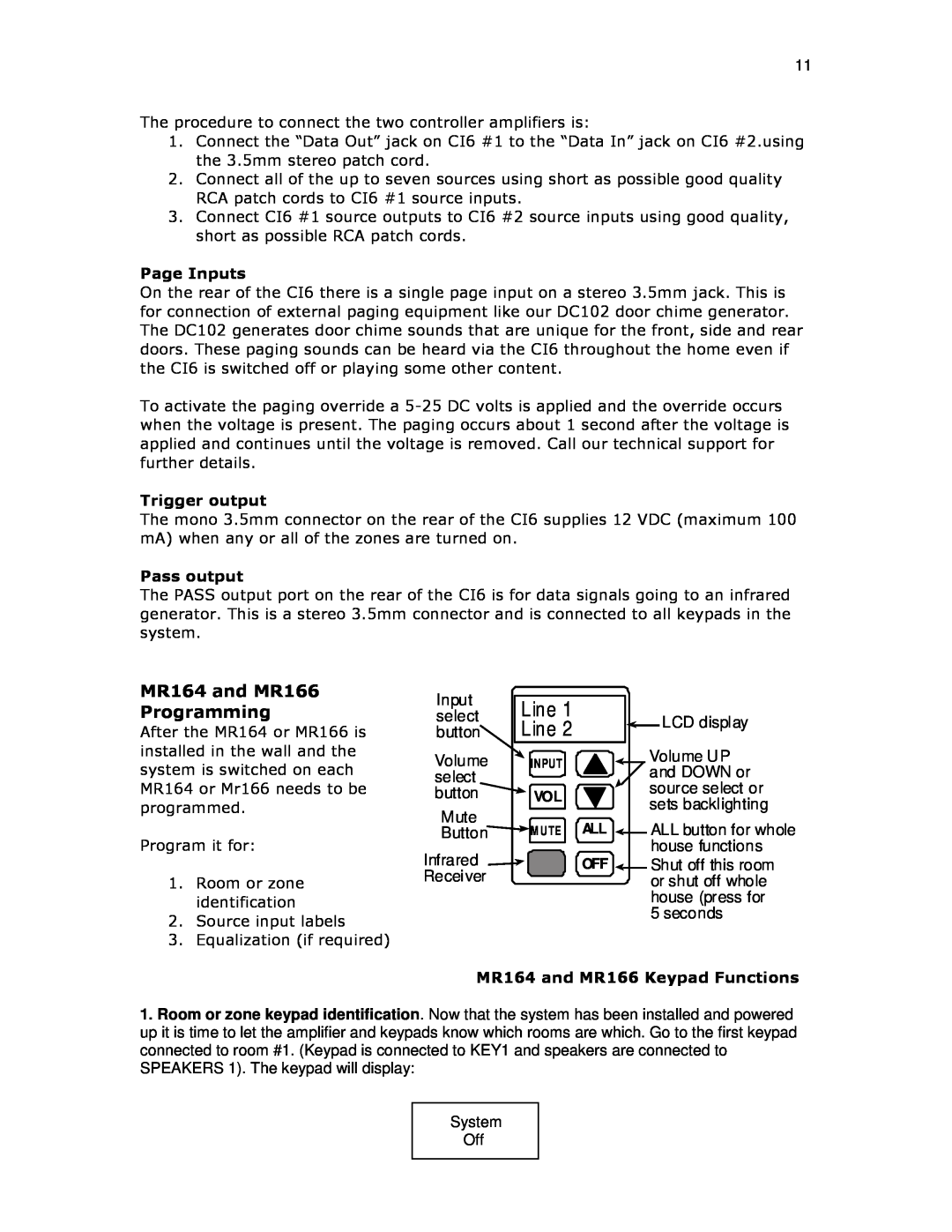 Knoll Systems C16 installation instructions MR164 and MR166 Programming, Line 