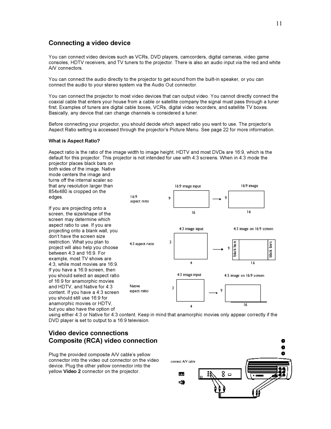 Knoll Systems HD102 user manual Connecting a video device, Video device connections Composite RCA video connection 