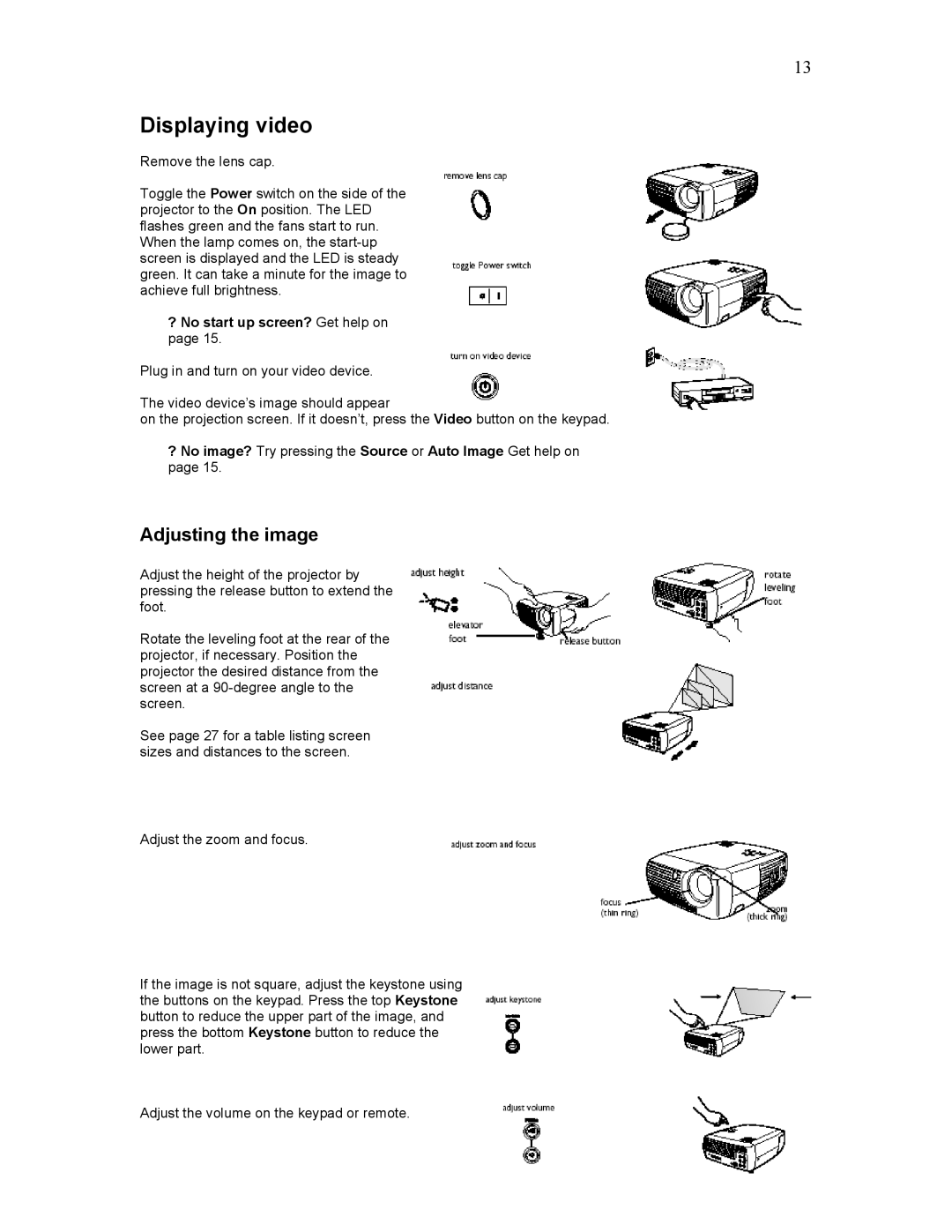 Knoll Systems HD102 user manual Displaying video, ? No start up screen? Get help on 