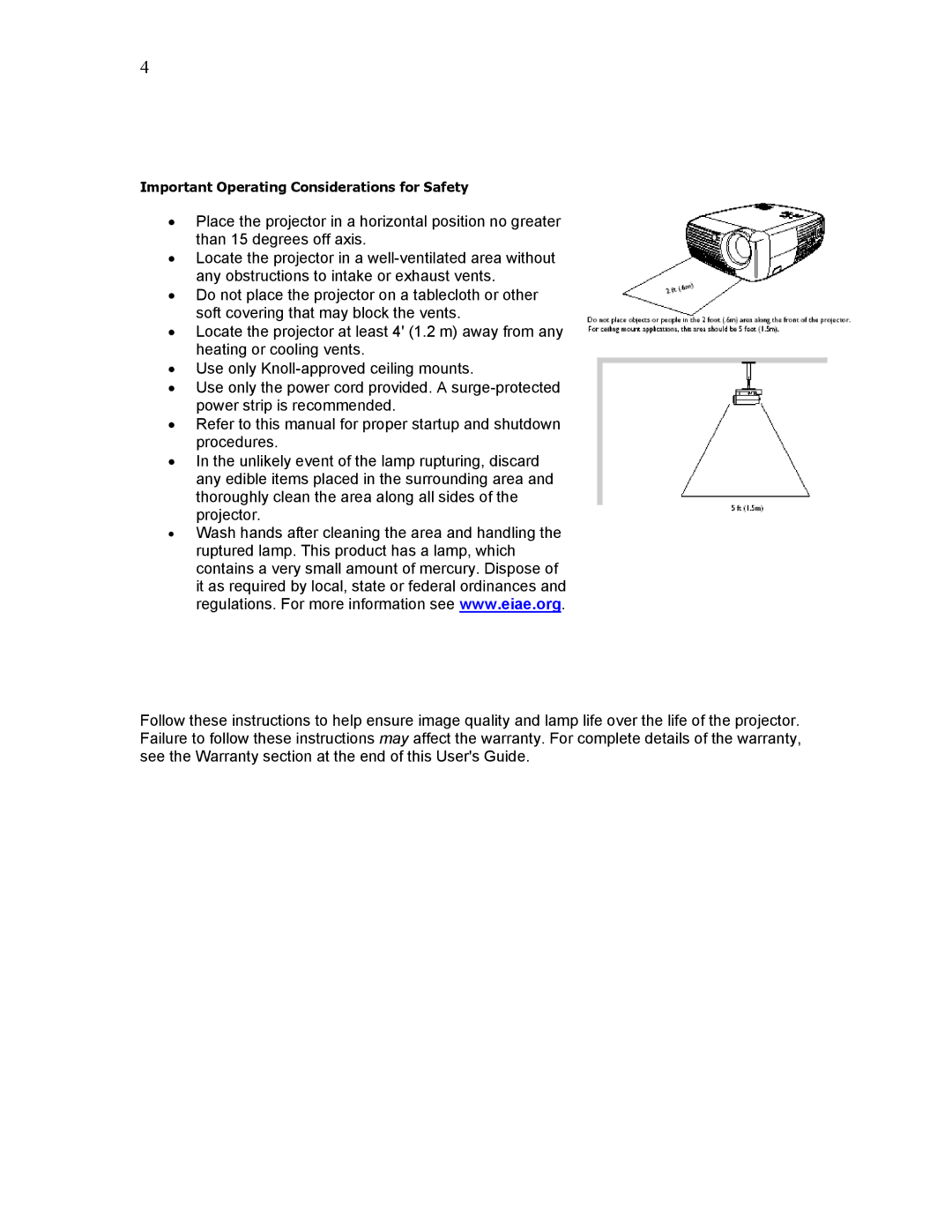 Knoll Systems HD102 user manual Important Operating Considerations for Safety 