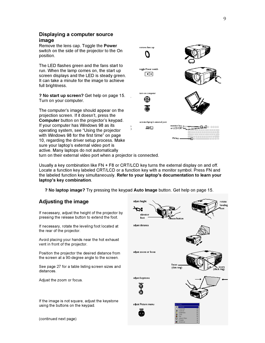 Knoll Systems HD102 user manual Displaying a computer source image, Adjusting the image 