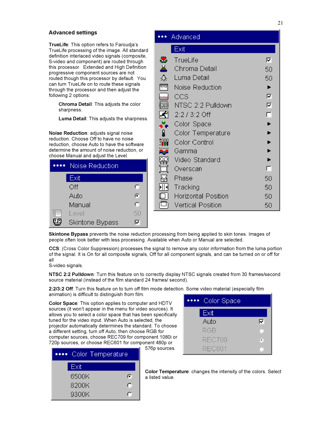 Knoll Systems HD177 user manual Advanced settings 