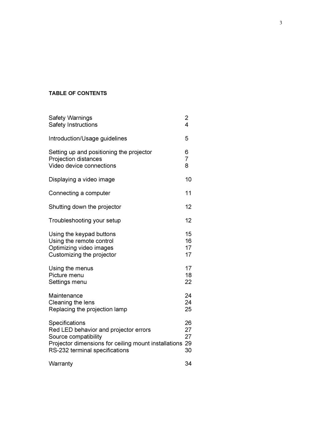 Knoll Systems HD177 user manual Table of Contents 