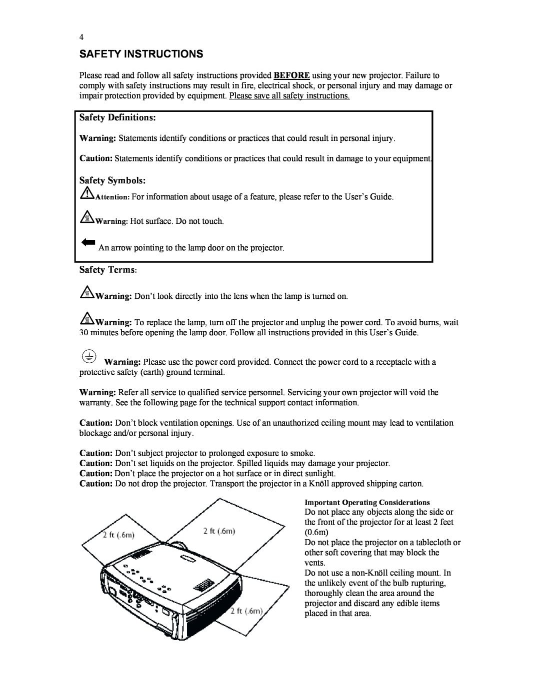 Knoll Systems HD177 user manual Safety Instructions, Safety Definitions, Safety Symbols, Safety Terms 