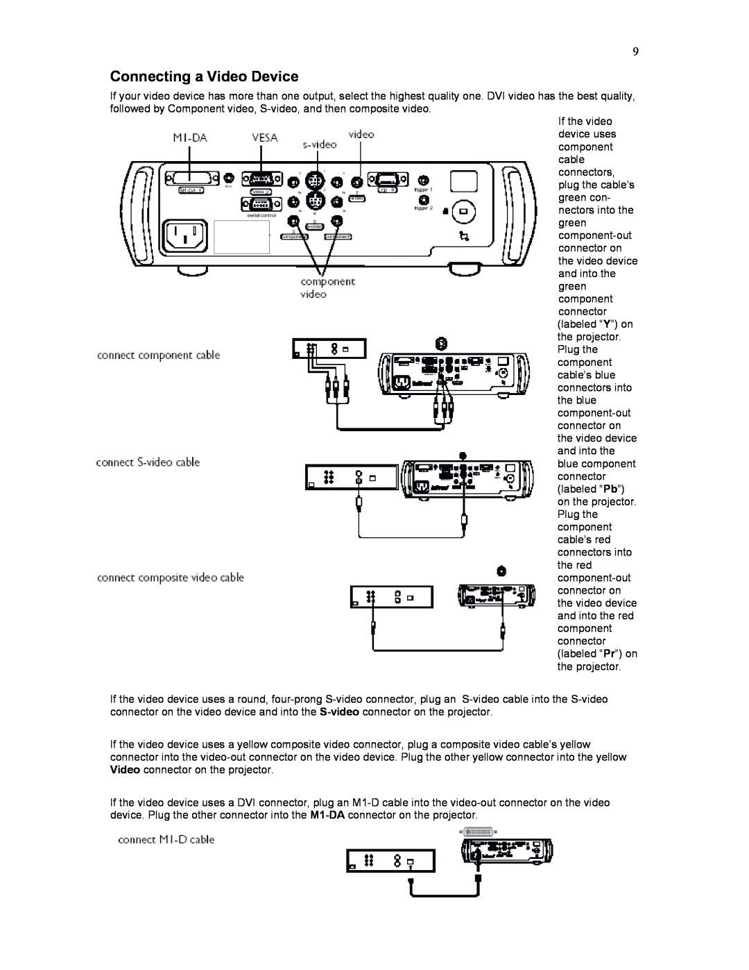 Knoll Systems HD177 user manual Connecting a Video Device 