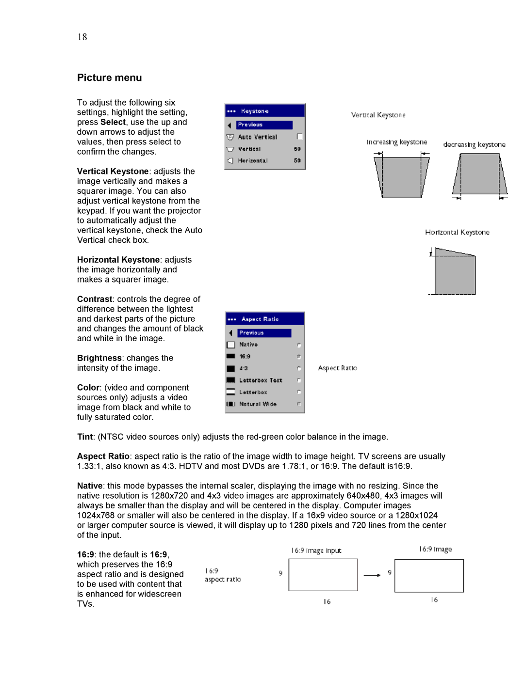 Knoll Systems HD225 user manual Picture menu 