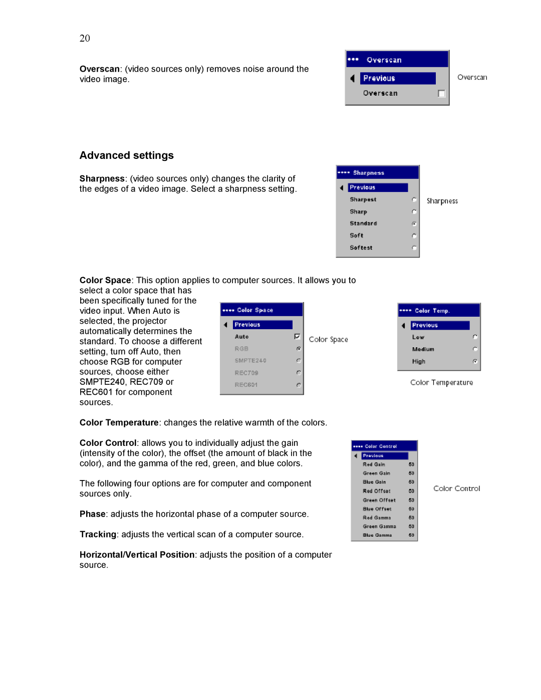 Knoll Systems HD225 user manual Advanced settings 