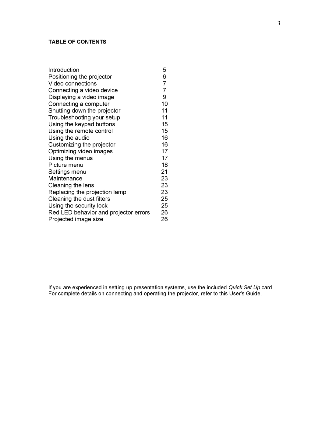 Knoll Systems HD225 user manual Table of Contents 