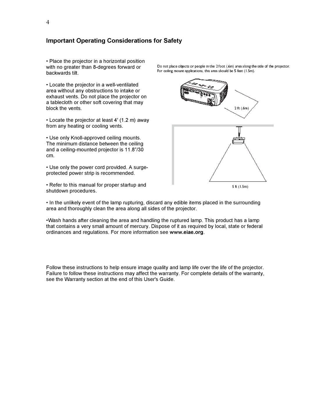 Knoll Systems HD225 user manual Important Operating Considerations for Safety 