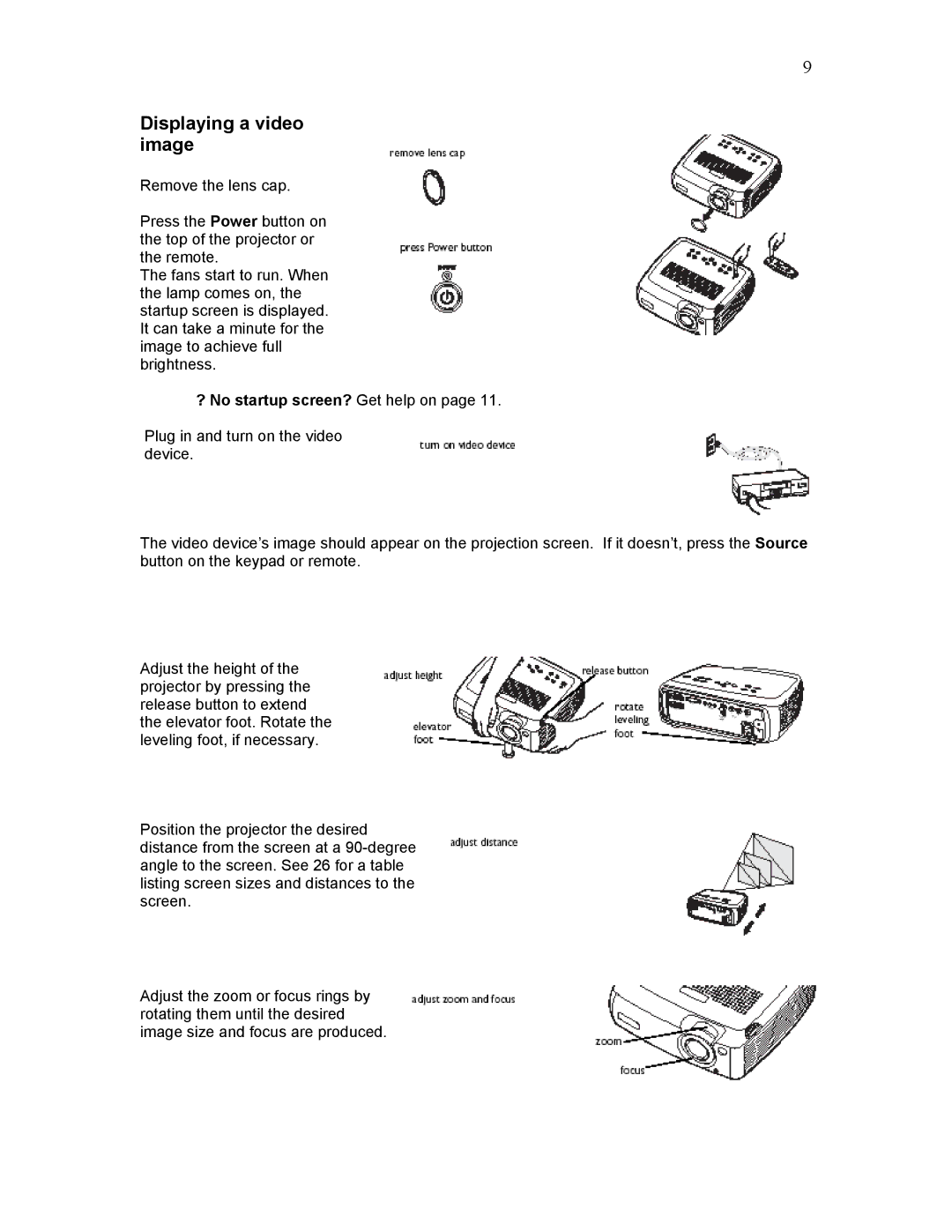 Knoll Systems HD225 user manual Displaying a video image, ? No startup screen? Get help on 