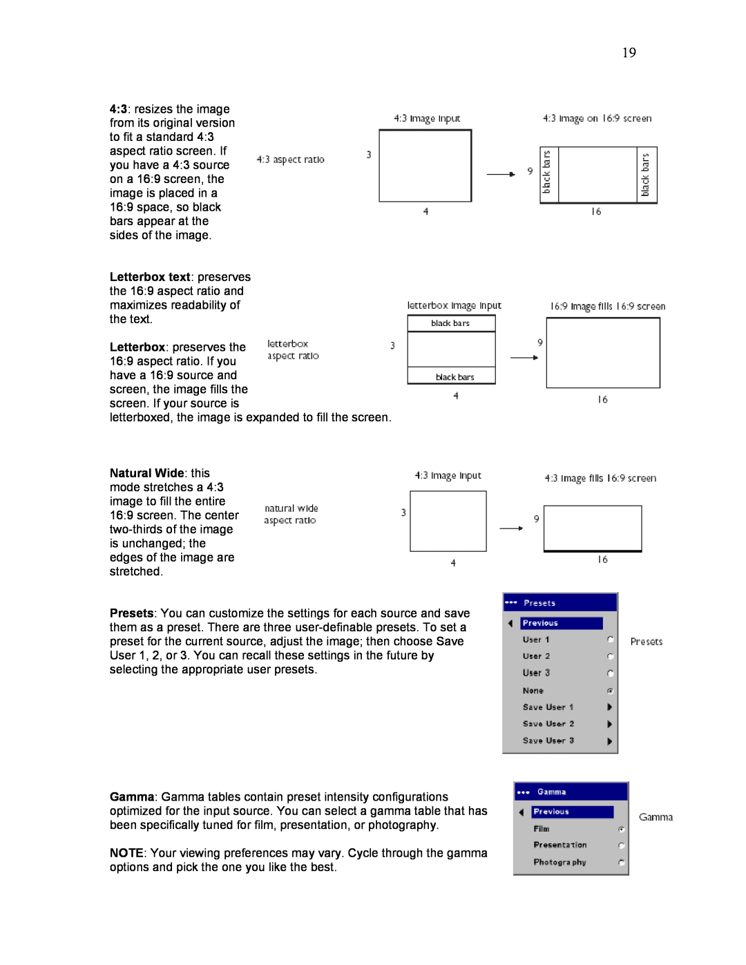 Knoll Systems HD225 user manual letterboxed, the image is expanded to fill the screen 