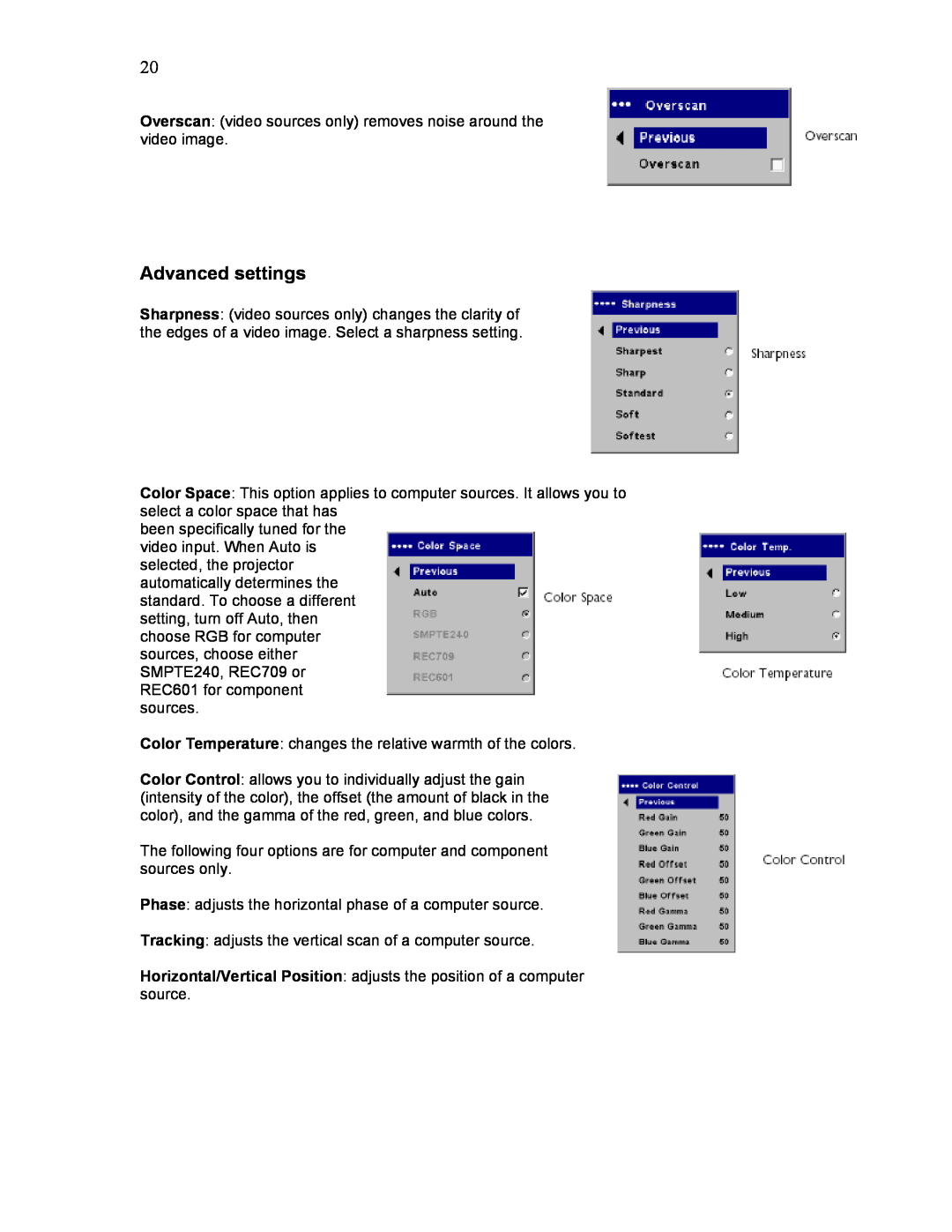 Knoll Systems HD225 user manual Advanced settings 