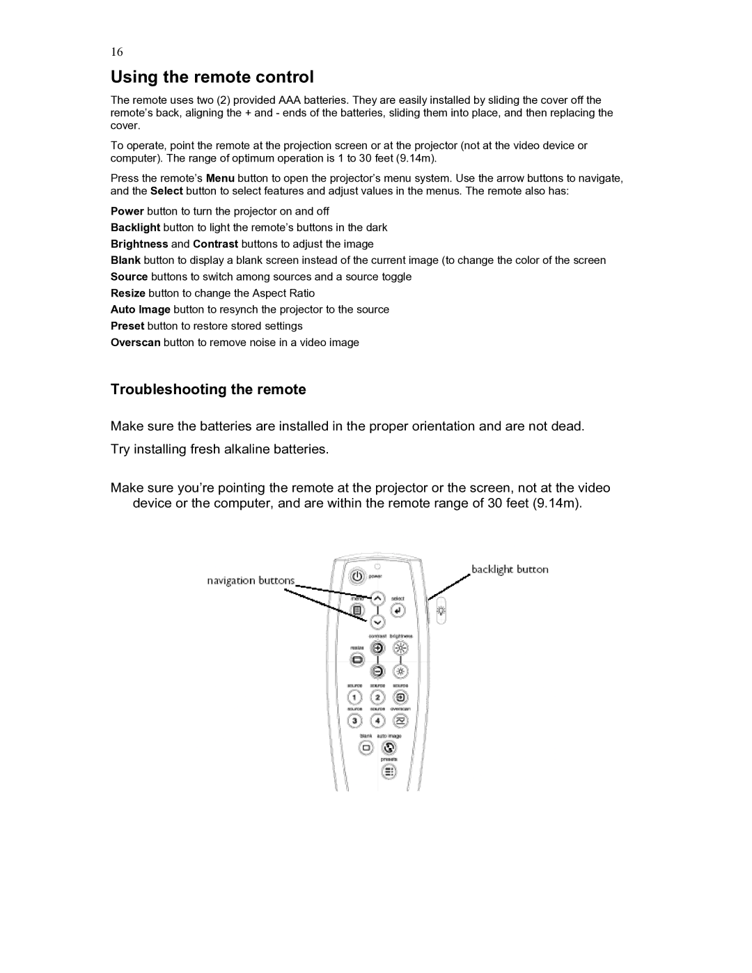 Knoll Systems HD272 user manual Using the remote control, Troubleshooting the remote 