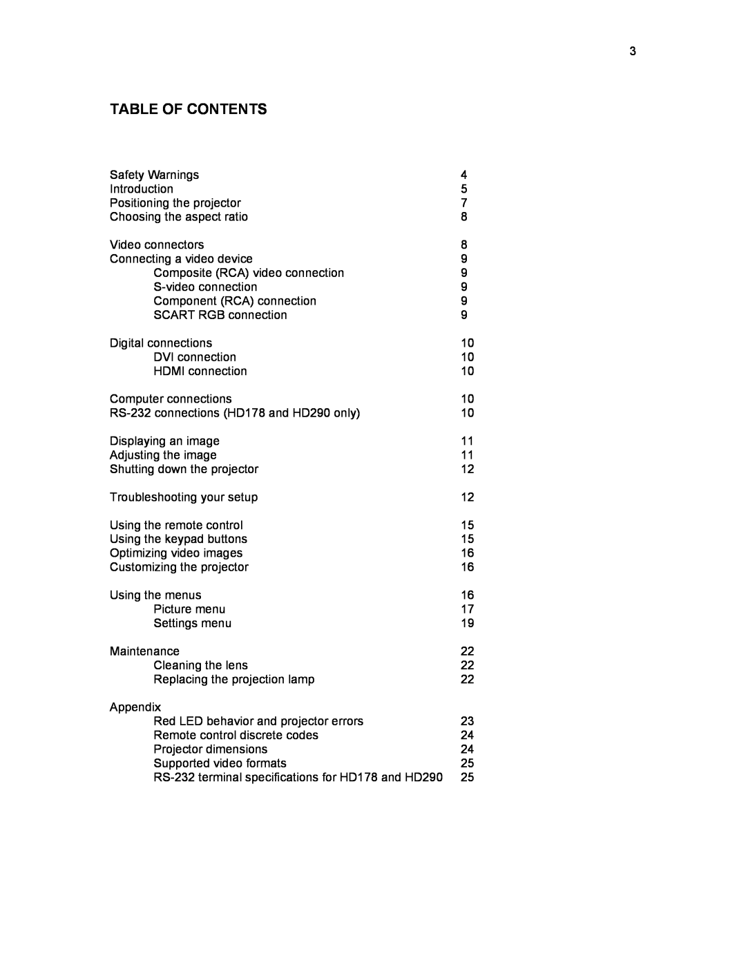 Knoll Systems HD290, HD108, HD178 user manual Table Of Contents 