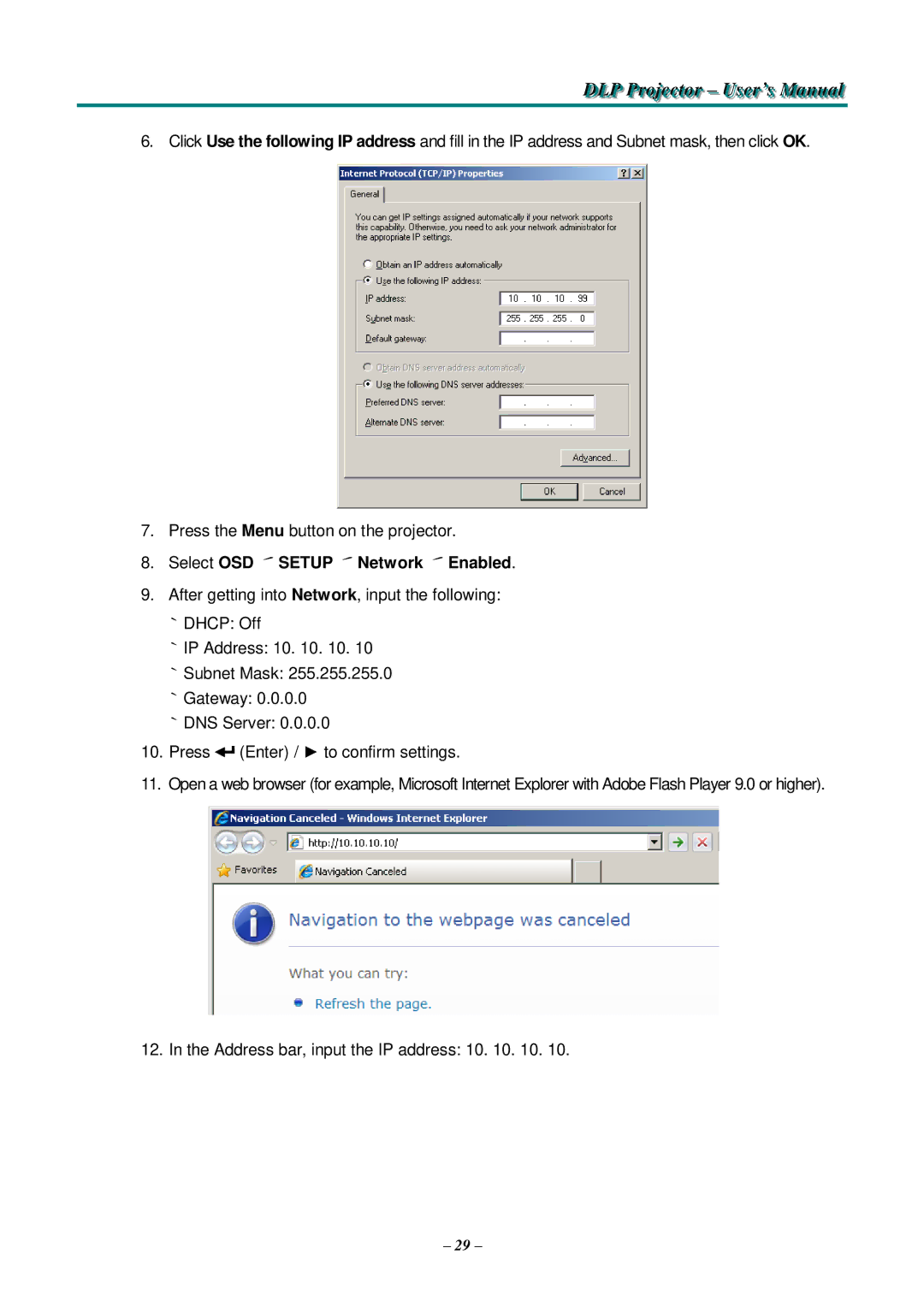 Knoll Systems HDO2200 user manual Select OSD ´ Setup ´ Network ´ Enabled 