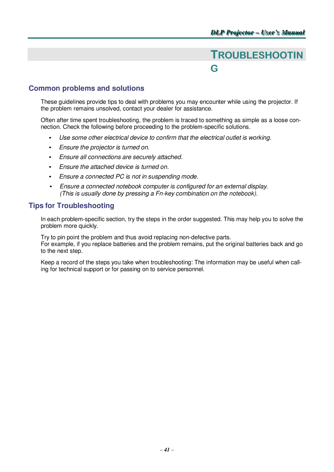 Knoll Systems HDO2200 user manual Common problems and solutions, Tips for Troubleshooting 