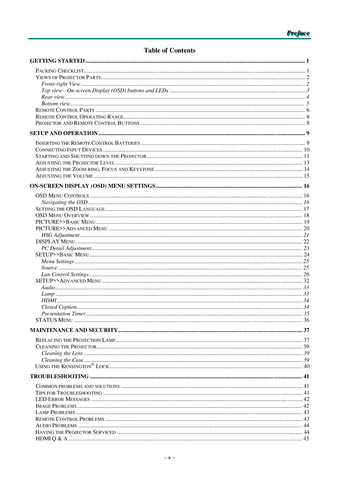 Knoll Systems HDO2200 user manual Table of Contents 