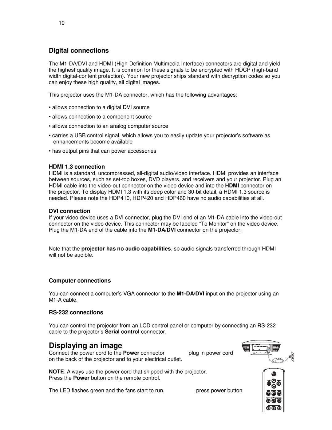 Knoll Systems HDP404 user manual Displaying an image, Digital connections 