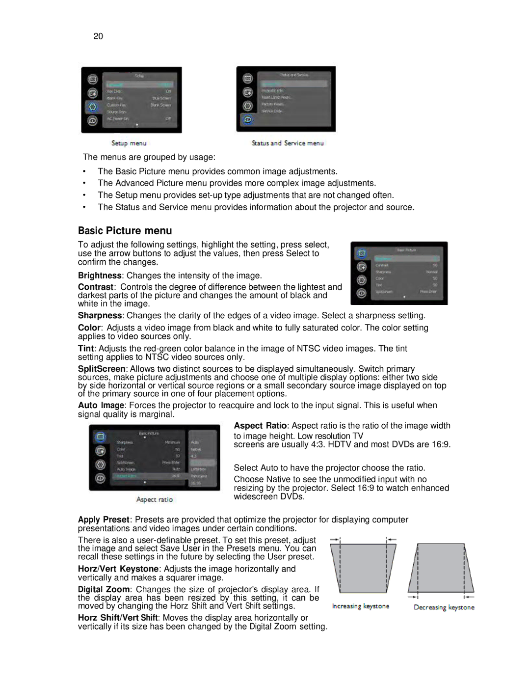 Knoll Systems HDP6000 user manual Basic Picture menu 