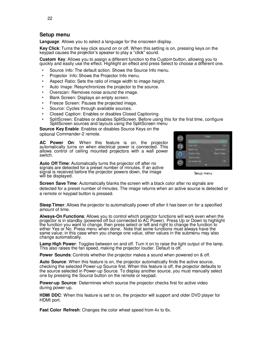 Knoll Systems HDP6000 user manual Setup menu 