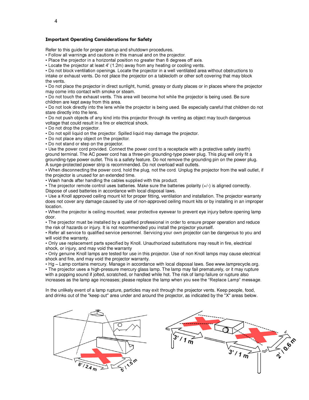 Knoll Systems HDP6000 user manual Important Operating Considerations for Safety 