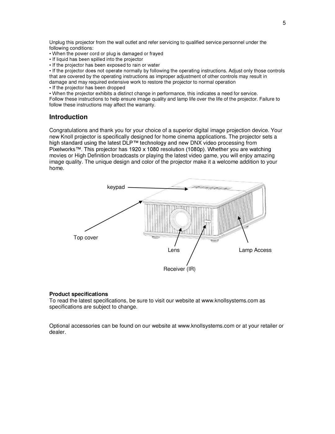 Knoll Systems HDP6000 user manual Introduction, Product specifications 