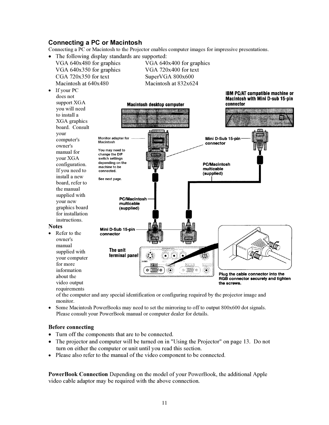 Knoll Systems HT200 user manual Connecting a PC or Macintosh, Before connecting 