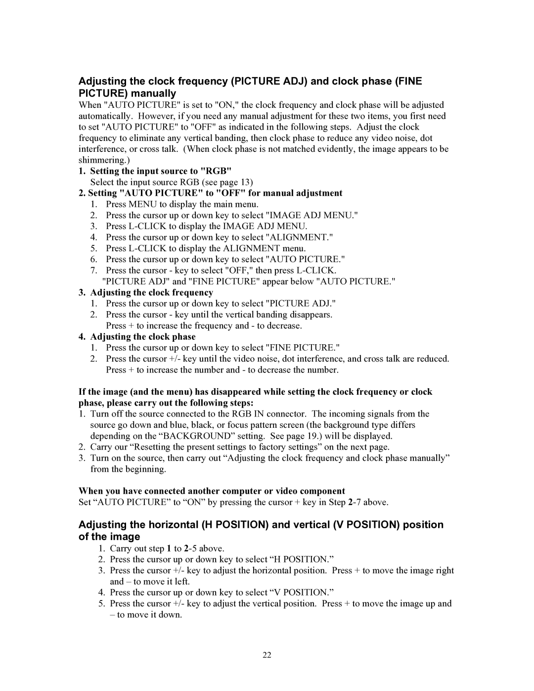 Knoll Systems HT200 user manual Adjusting the clock frequency, Adjusting the clock phase 