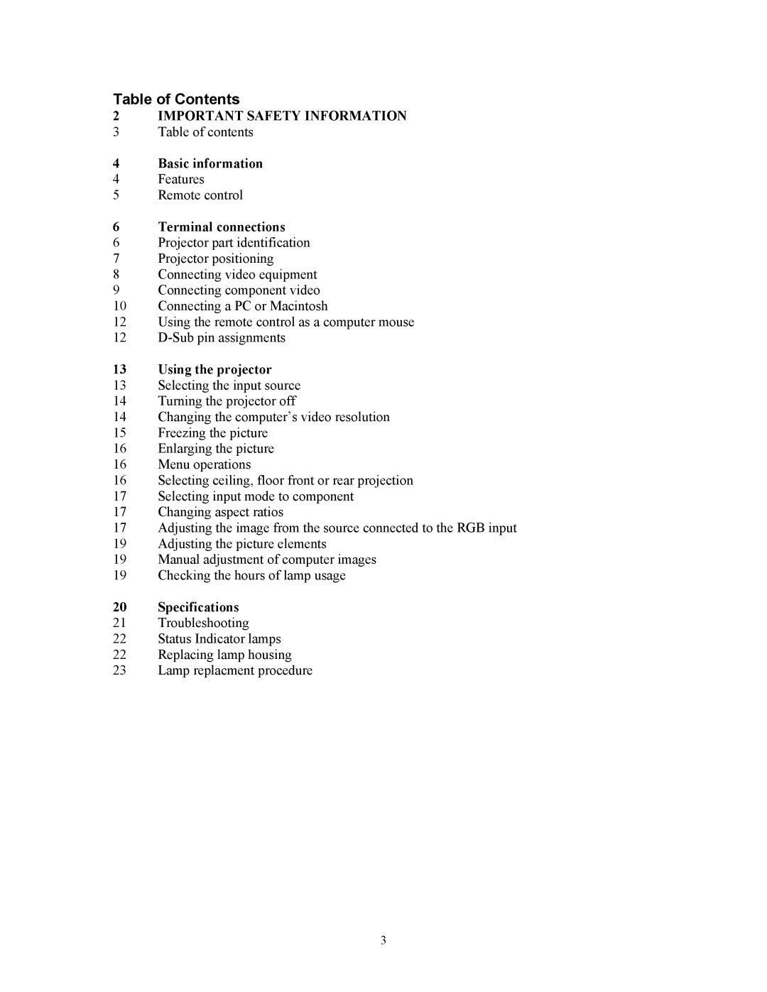 Knoll Systems HT211, HT201 user manual Table of Contents 