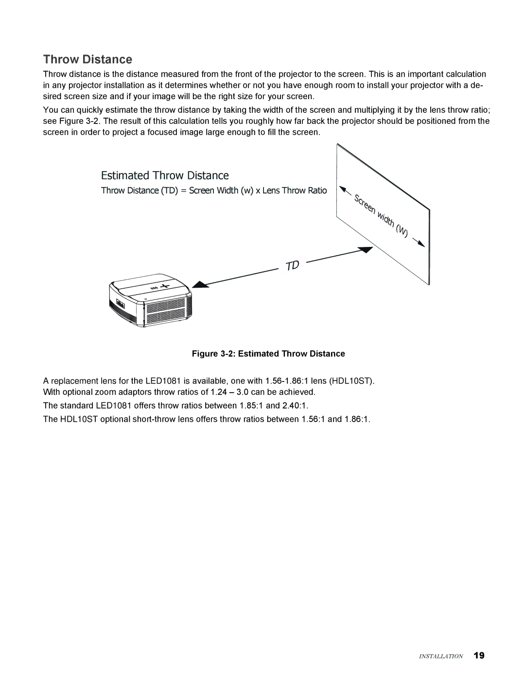 Knoll Systems LED1081 user manual Estimated Throw Distance 