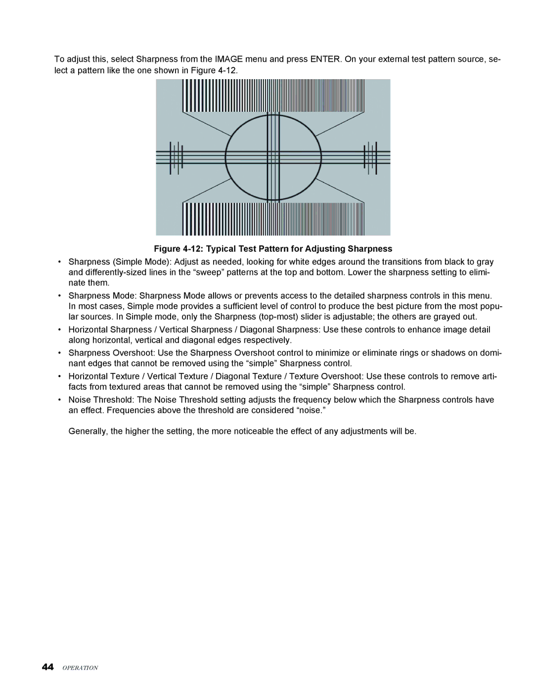 Knoll Systems LED1081 user manual Typical Test Pattern for Adjusting Sharpness 