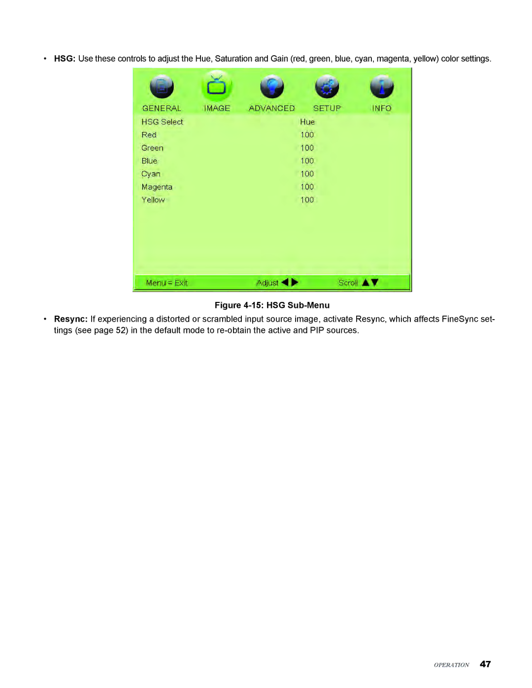 Knoll Systems LED1081 user manual HSG Sub-Menu 