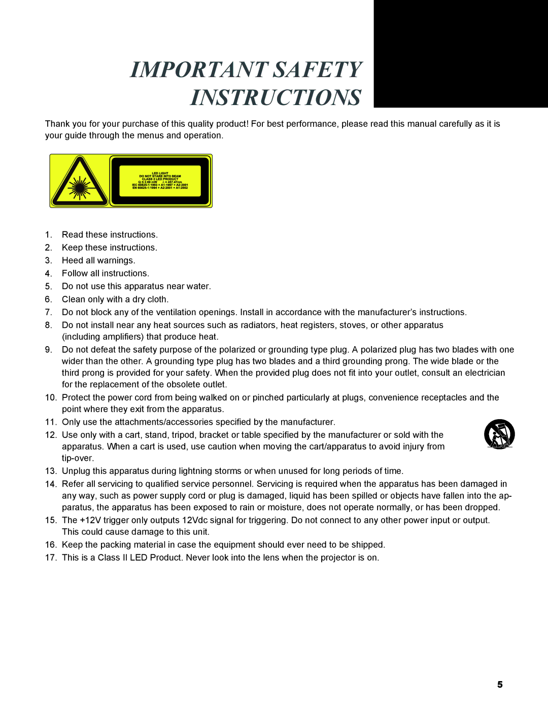 Knoll Systems LED1081 user manual Important Safety Instructions 