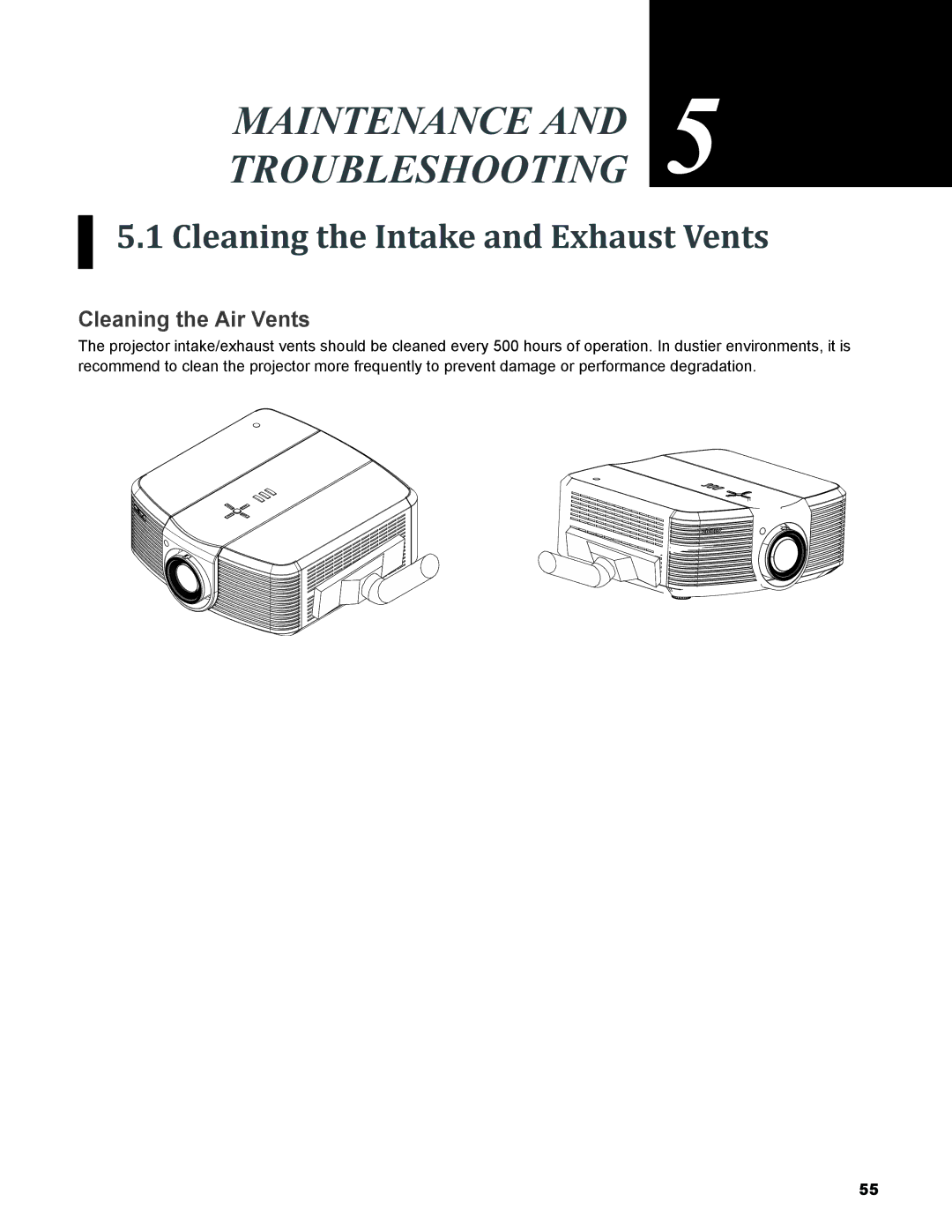 Knoll Systems LED1081 user manual TroubleshootingMaintenance, Cleaning the Intake and Exhaust Vents, Cleaning the Air Vents 