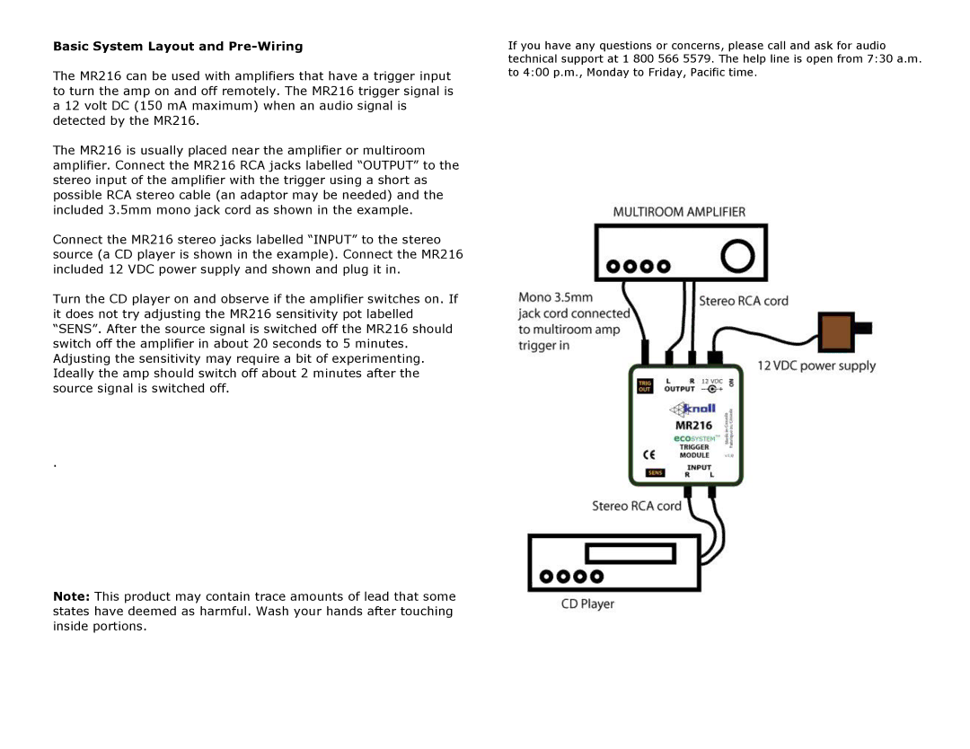 Knoll Systems MR216 warranty Basic System Layout and Pre-Wiring 