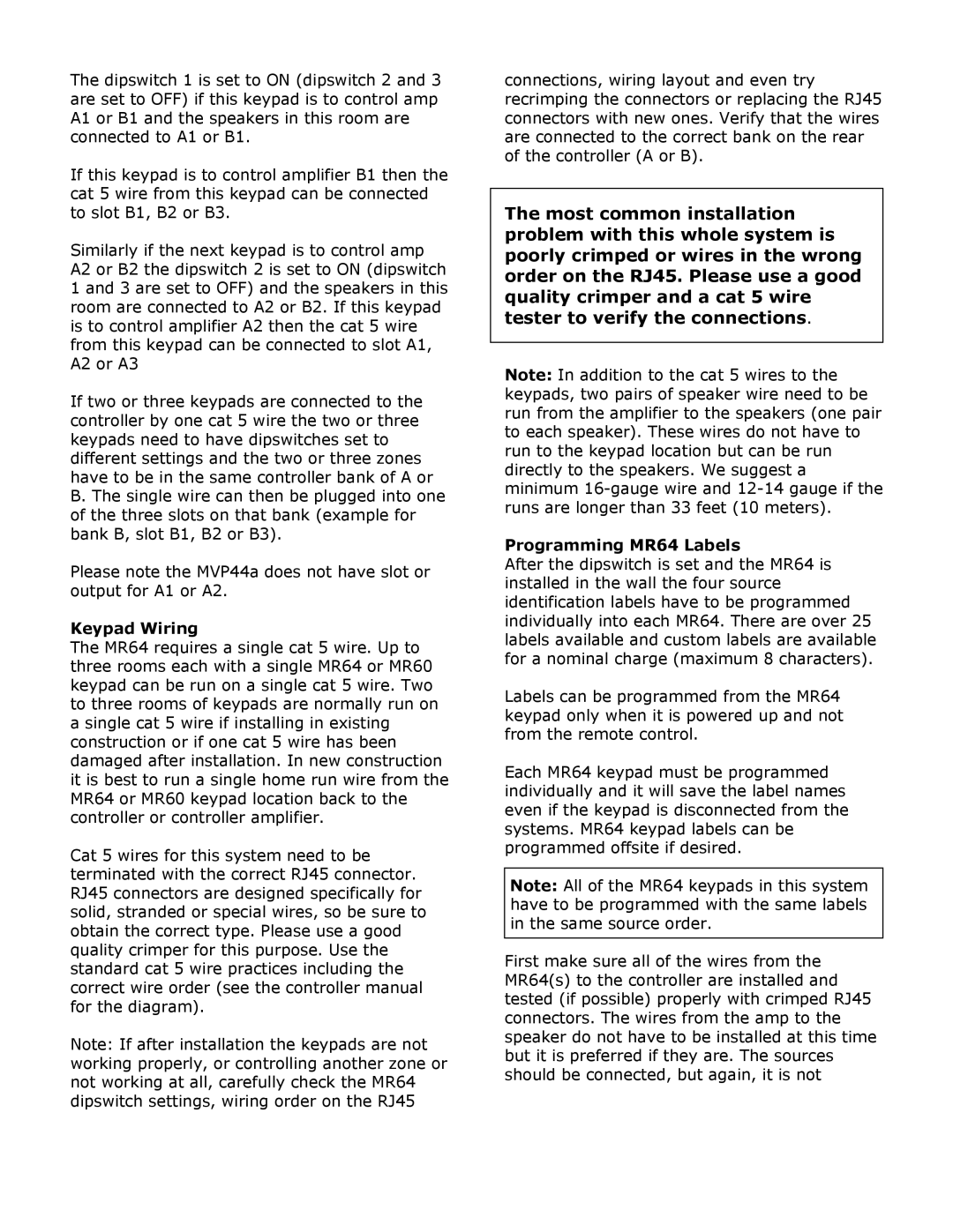 Knoll Systems installation instructions Keypad Wiring, Programming MR64 Labels 