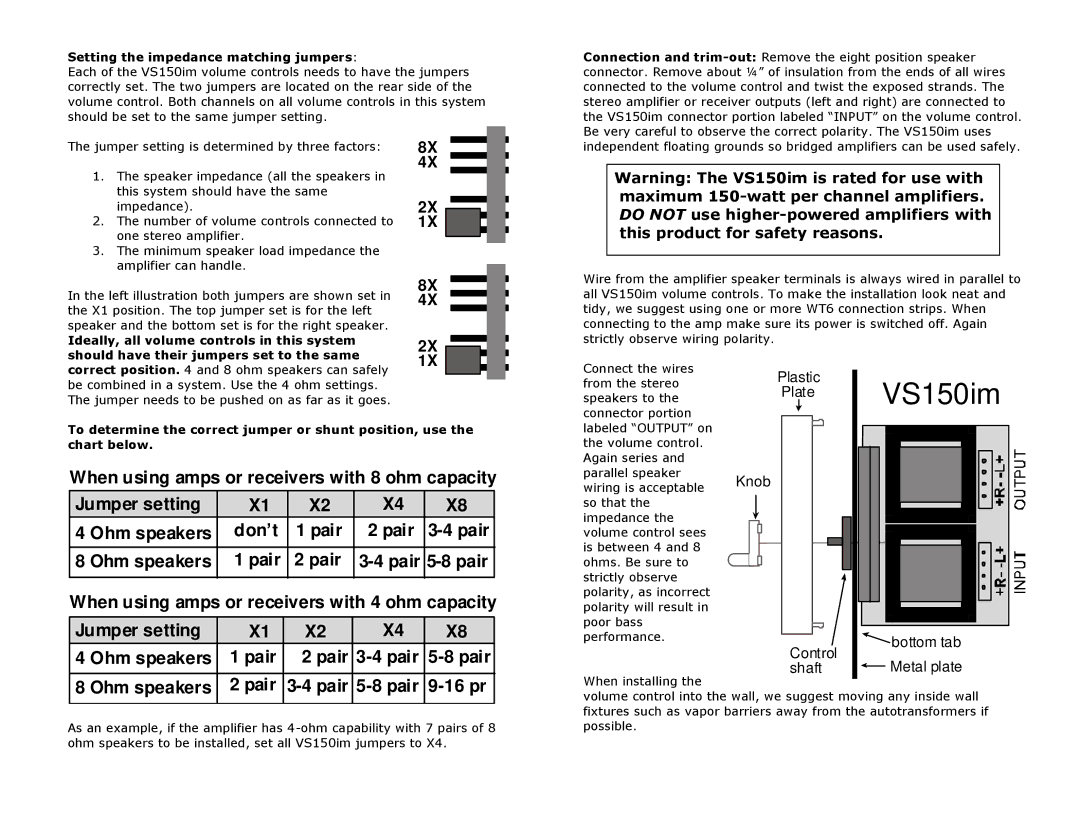 Knoll Systems VS150IM warranty VS150im 