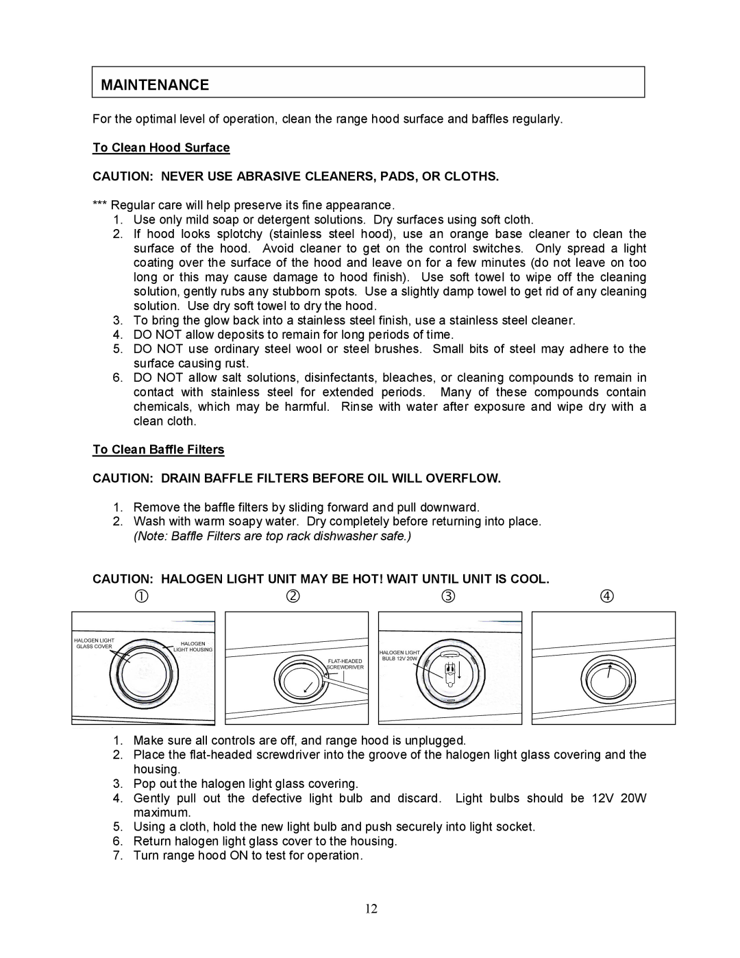 Kobe Range Hoods CH0030SQB manual    , Maintenance 