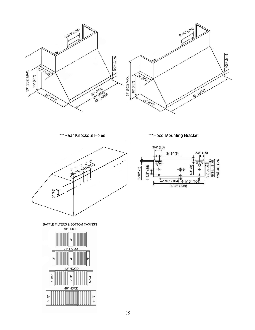 Kobe Range Hoods CH0030SQB manual Rear Knockout Holes 