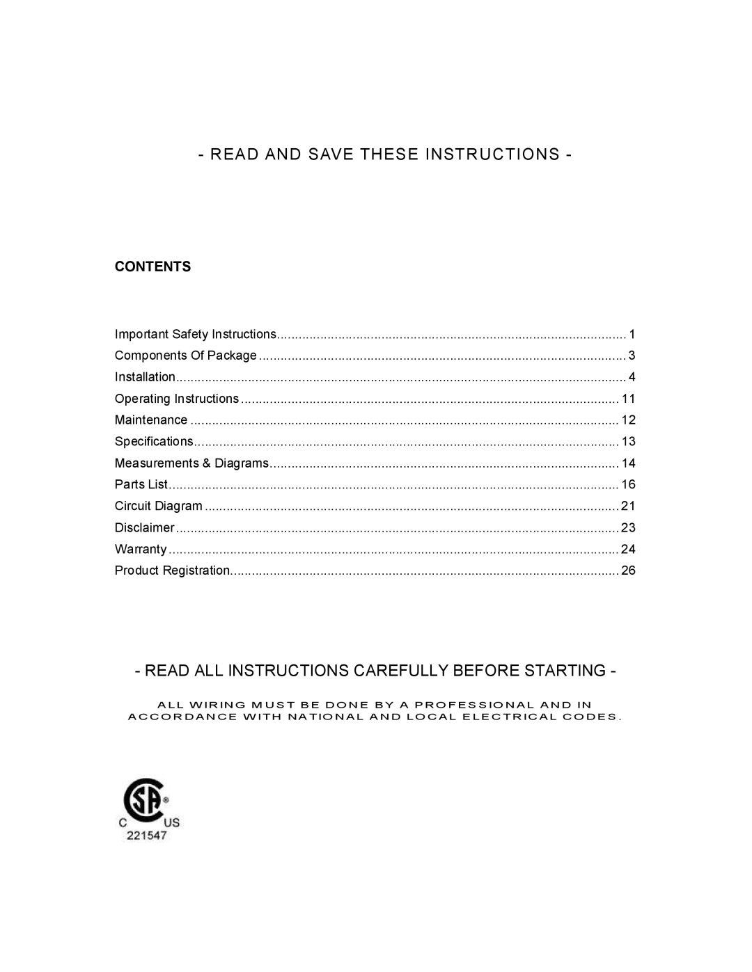 Kobe Range Hoods CH0030SQB manual Read and Save These Instructions 