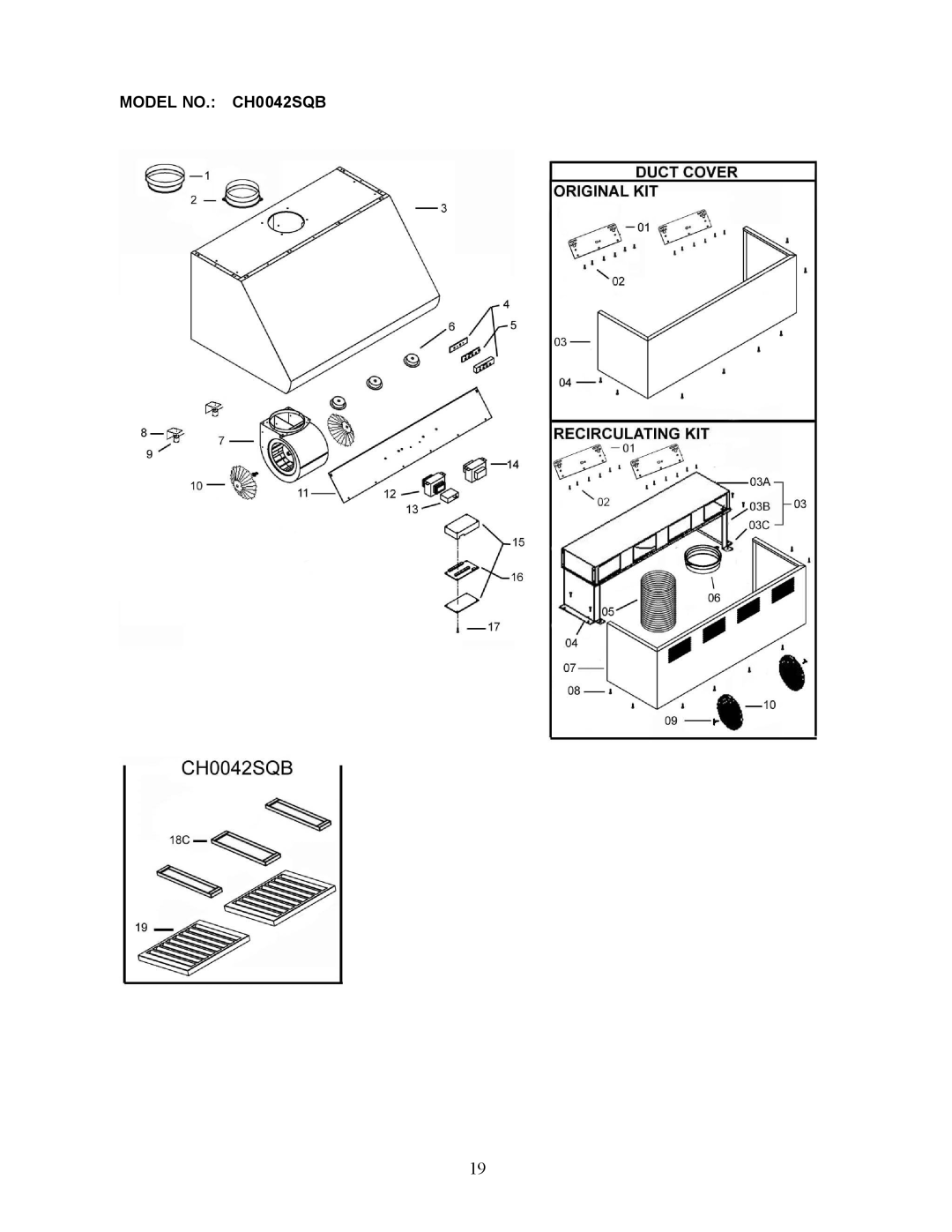 Kobe Range Hoods CH0030SQB manual Model NO. CH0042S QB 