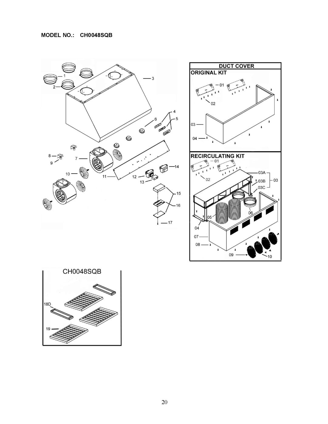 Kobe Range Hoods CH0030SQB manual Model NO. CH0048 SQB 